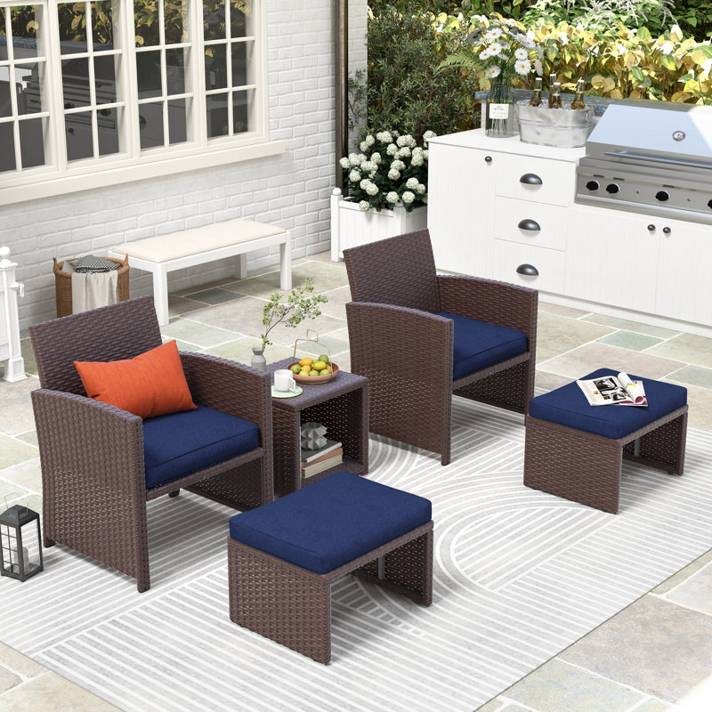 Rand 2 - Person Patio Conversation Set with Cushions, Navy