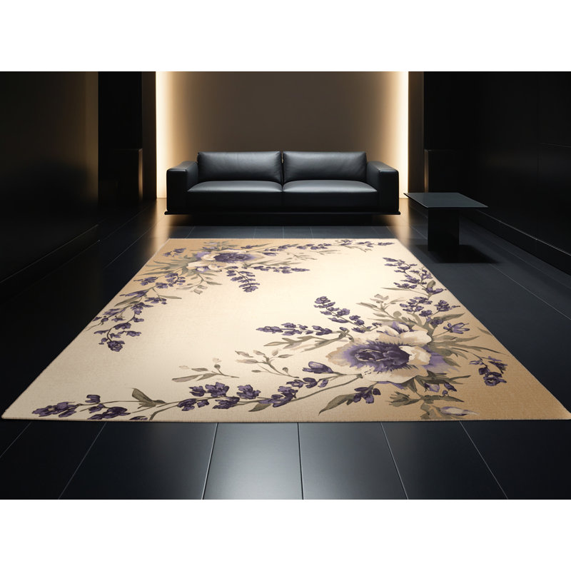 Tapis beige lavable à la machine Paesyn, Rond 8 pi