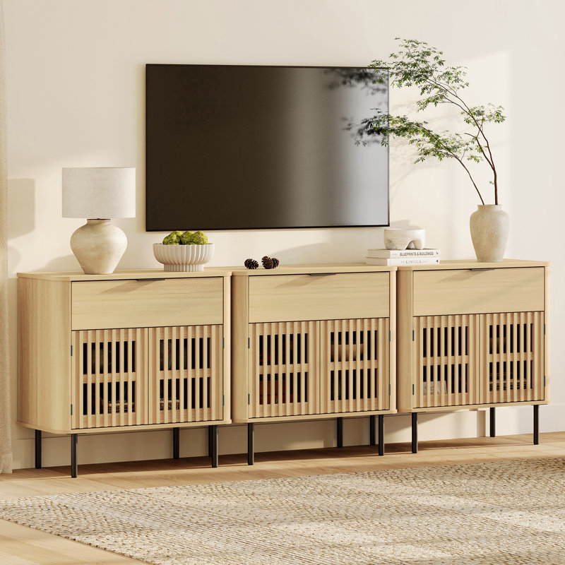 Grande armoire buffet avec tiroirs et portes 94,5 po Feller, Beige