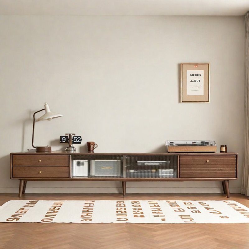 Meuble télé traditionnel en bois massif minimaliste, H 16,53 po x L 94,48 po x l 12,59 po