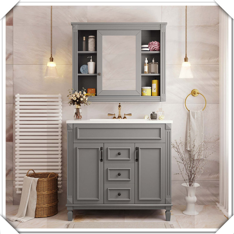 Meuble-lavabo moderne simple avec tiroirs à fermeture en douceur, Gris
