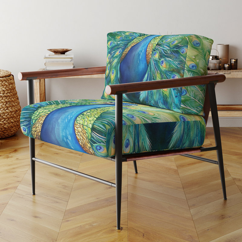 Chaise d'appoint Peacock - Chaise avec accoudoirs en plumes de paon, Brown Round Arms