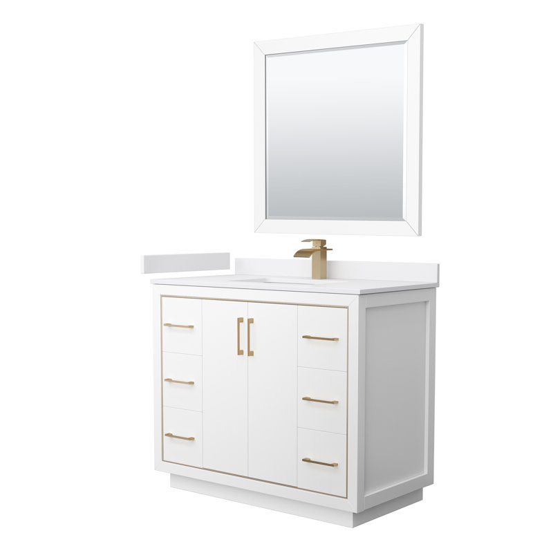 Icon 42'' W Single Vanity, White, Satin Bronze, White