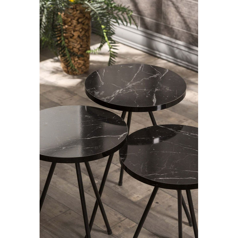 Natalie Living Room Table Set, Black Marble