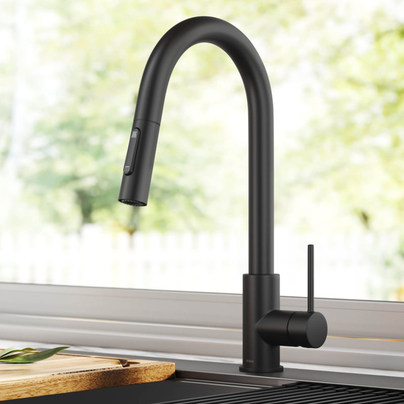 Robinet de cuisine à poignée simple Oletto, Noir mat