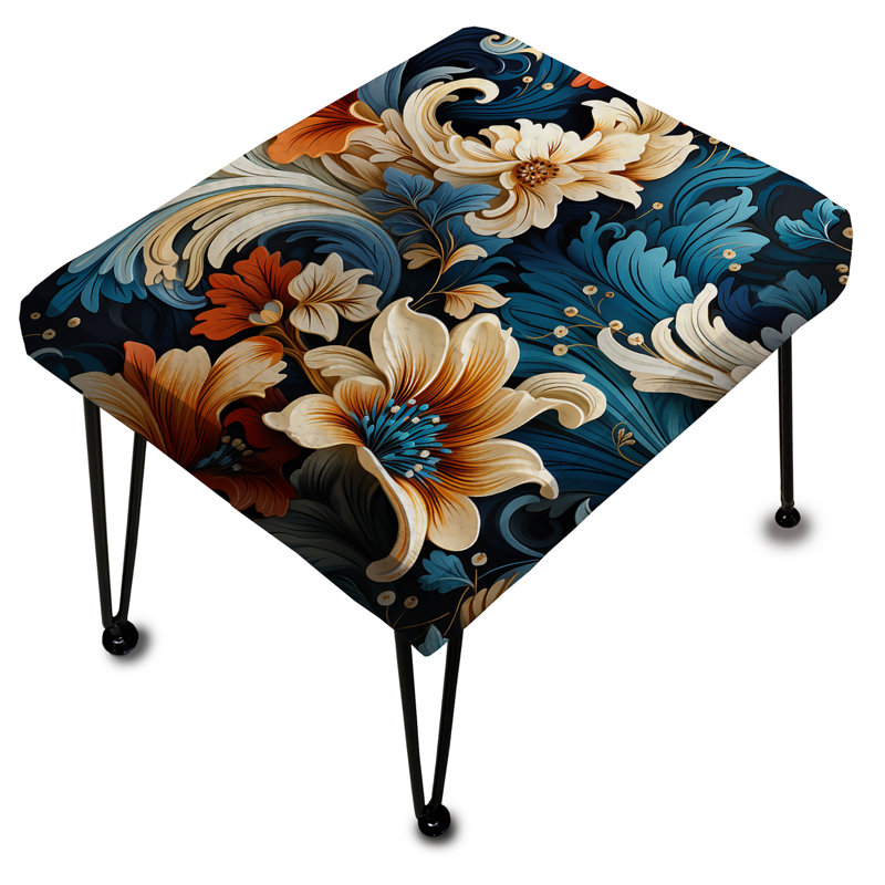 Repose-pieds rectangulaire bleu et beige
