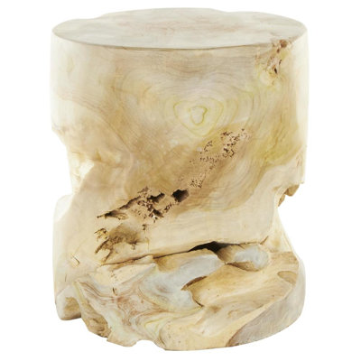 Corinthia Teak Wood Handmade Live Edge Side End Light Brown Accent Table with Natural Cutouts