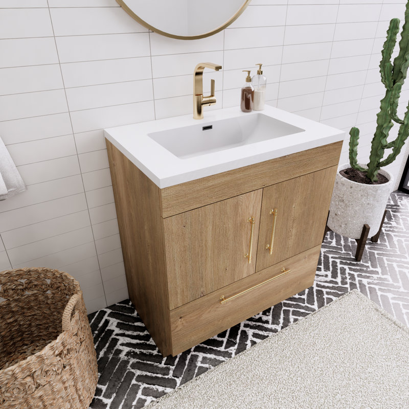 Spring Single Bathroom Vanity, Teak Oak, 30"