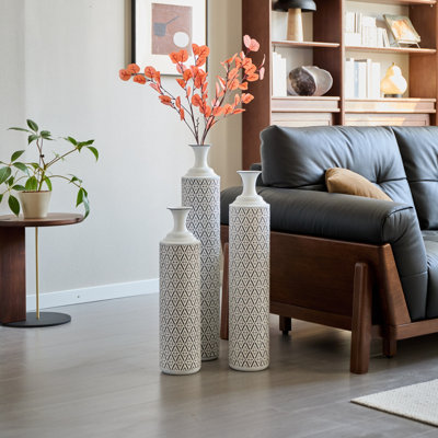 Set Of 3 Metal Tall Floor Vases