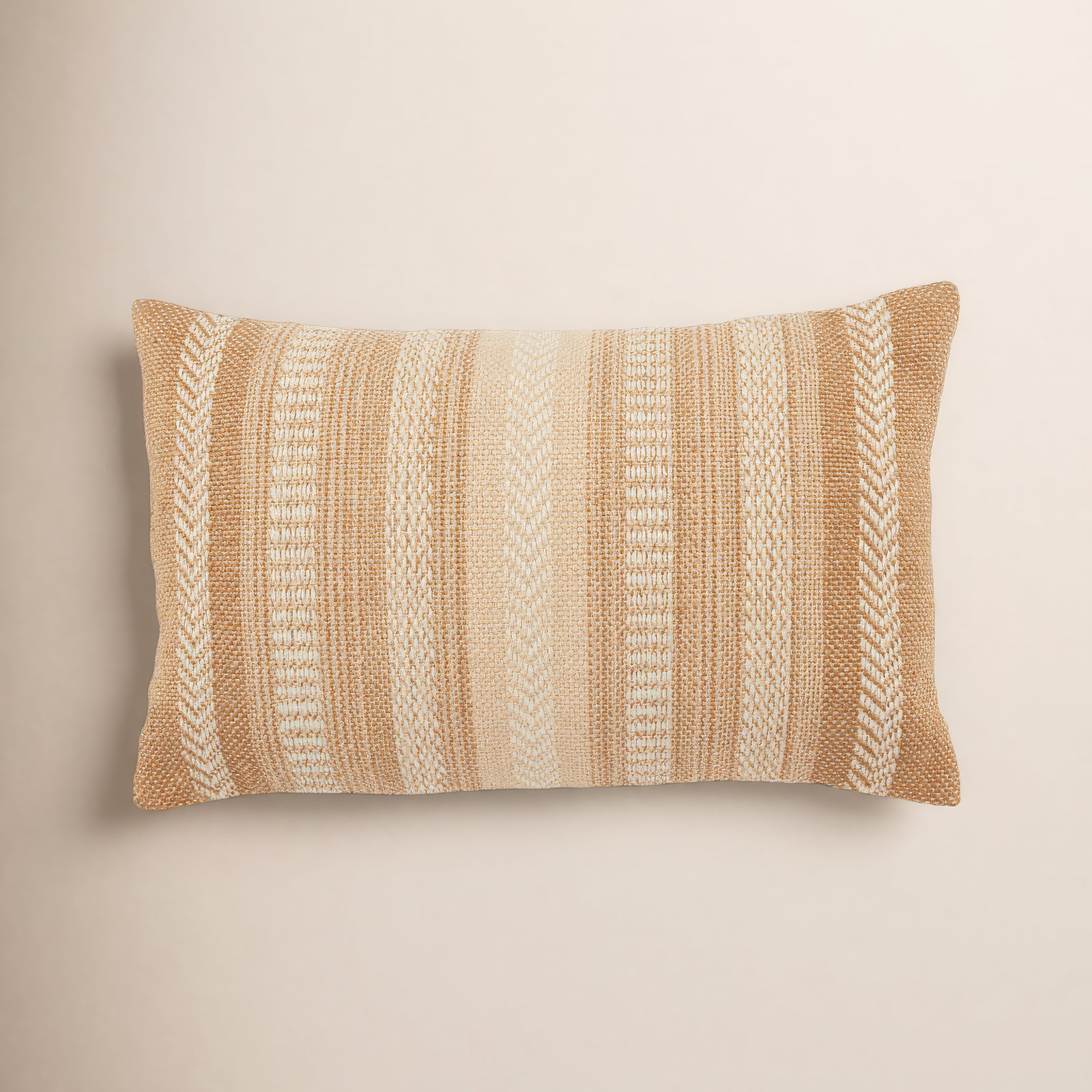Positano Embroidered Indoor/Outdoor Lumbar Pillow Cover, Taupe/Beige, Polyester/Polyfill