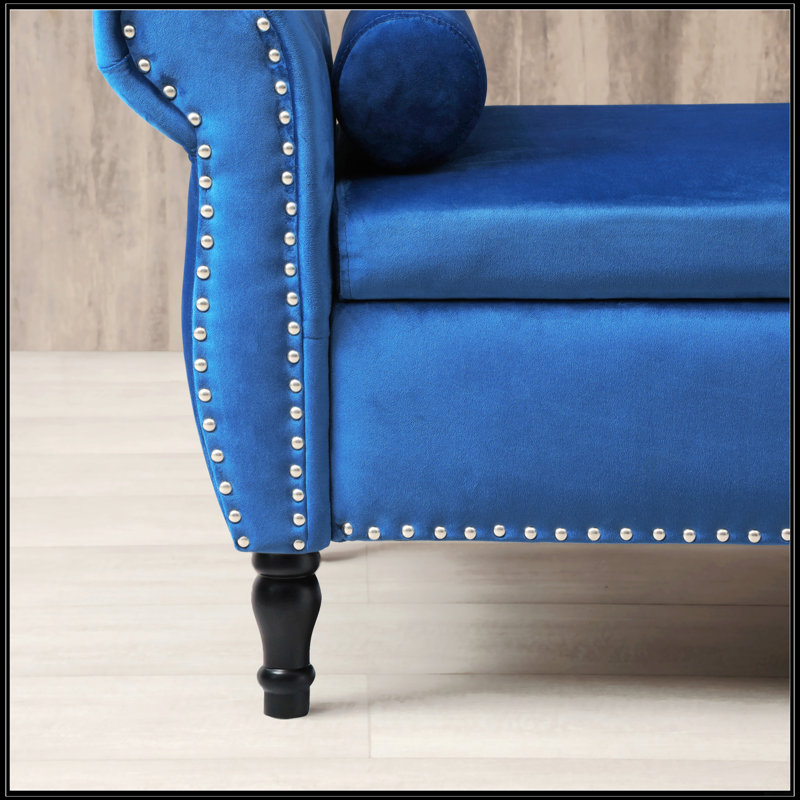 Aijia 63 "Velvet multifonctionnel banc de rangement rectangulaire canapé tabouret boutons capitonné avec garniture cloutée pieds en bois massif avec 1 coussin