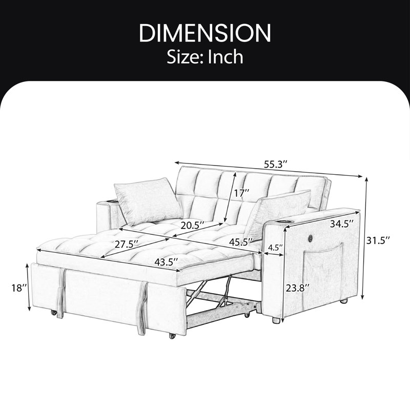 Futon rembourré Bulut 55.3, Velours noir