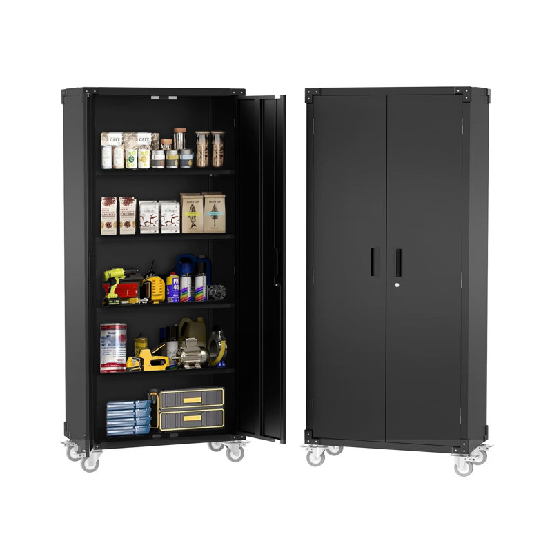 72" Metal Garage Storage Cabinet with Doors, Adjustable Shelves & Pegboard, Lockable Tall Storage Unit for Garage