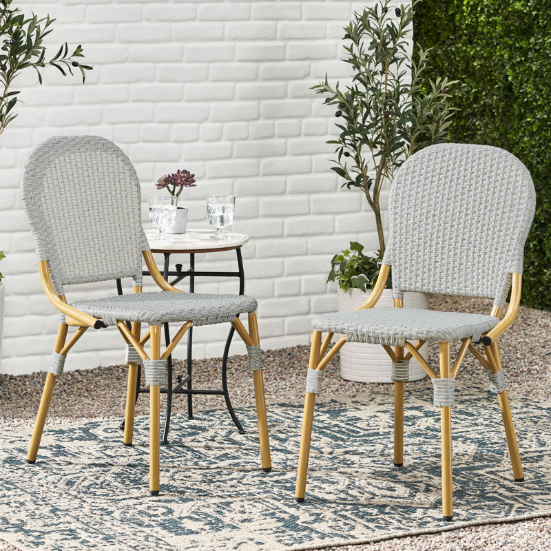 Chaises bistro d'extérieur grises, de 2, en aluminium avec style français, rouille pour jardin