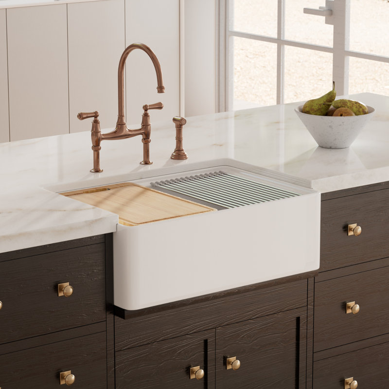 Évier de cuisine réversible 30 x 20 pouces, poste de travail blanc avec bol en argile réfractaire simple et accessoires complets