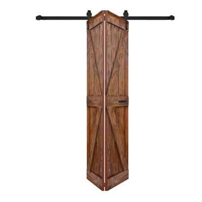 Porte de grange pliante en bois massif de style K avec trousse de quincaillerie - assemblage requis