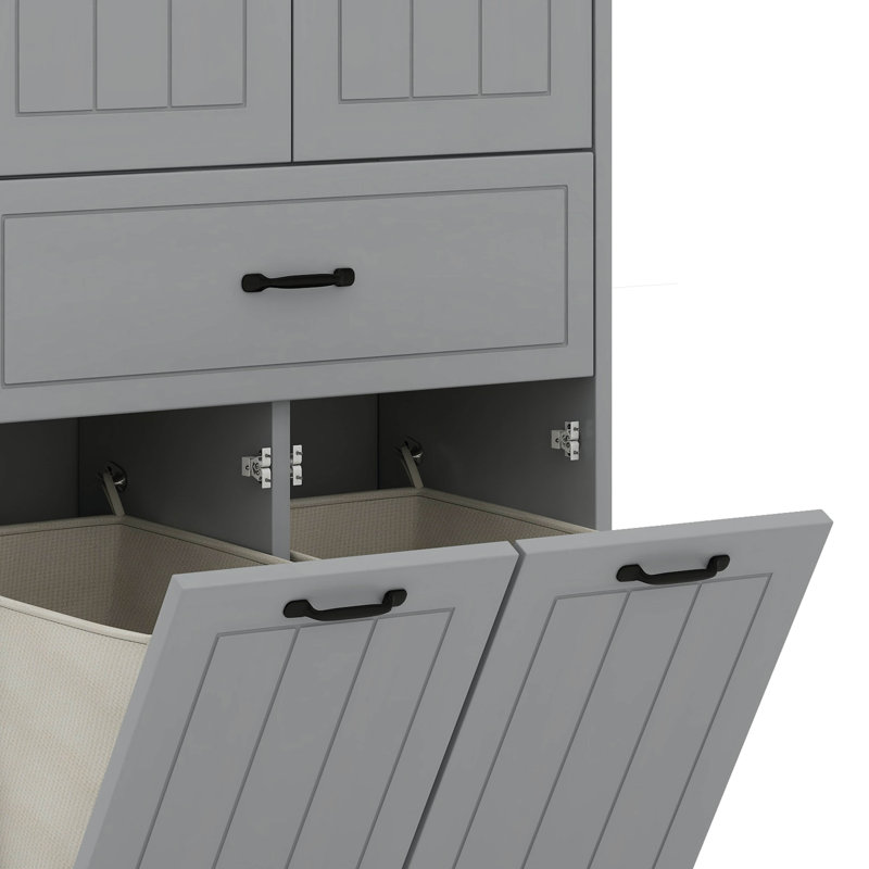 Armoire à linge double inclinable double, armoire de rangement haute pour salle de bain avec panier à linge inclinable, Gris