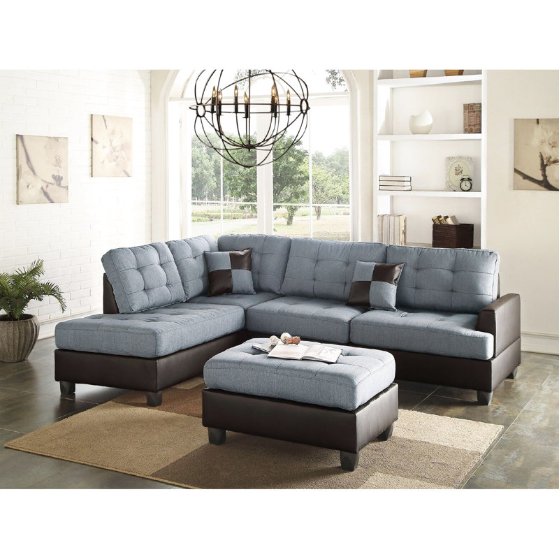 Canapé modulaire gris contemporain, revêtement en lin, coussins, méridienne et canapé modulaire réversible, rembourrage en tissu,