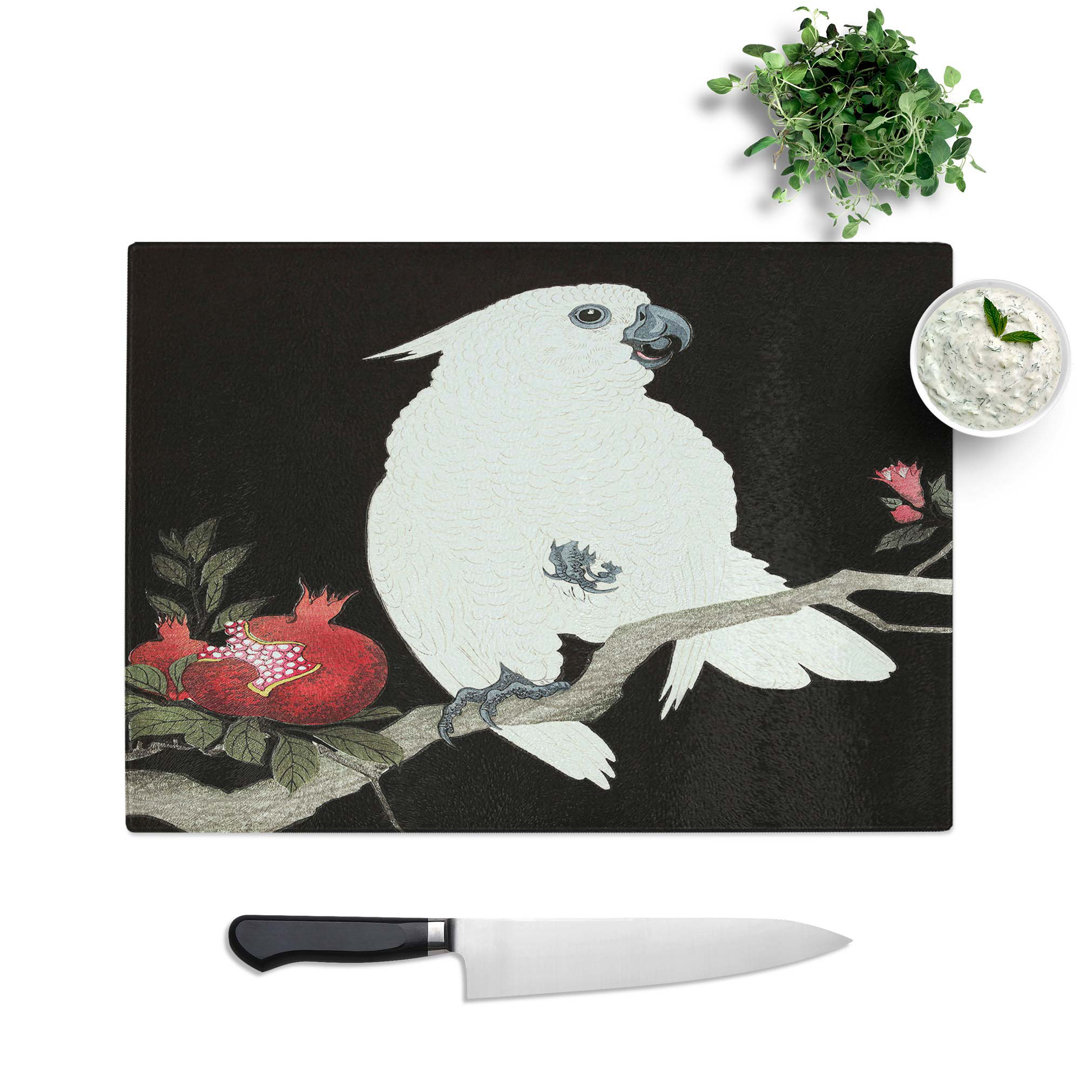 Tempered Glass Cockatoo and Pomegranate Chopping Board