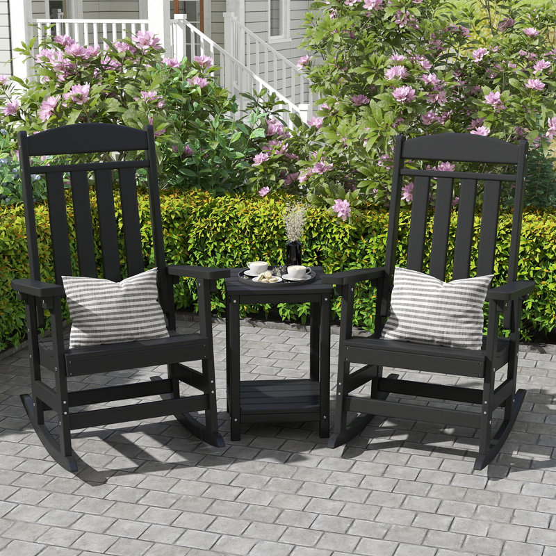Ensemble de chaises berçantes 3 pièces avec table basse, Noir