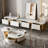 Modern 78.74″ White Gloss Faux Marble TV Stand – Luxury Media Console with Burnt Stone Look, Gold Stainless Steel Legs, 4 Storage Drawers, Simple Assembly