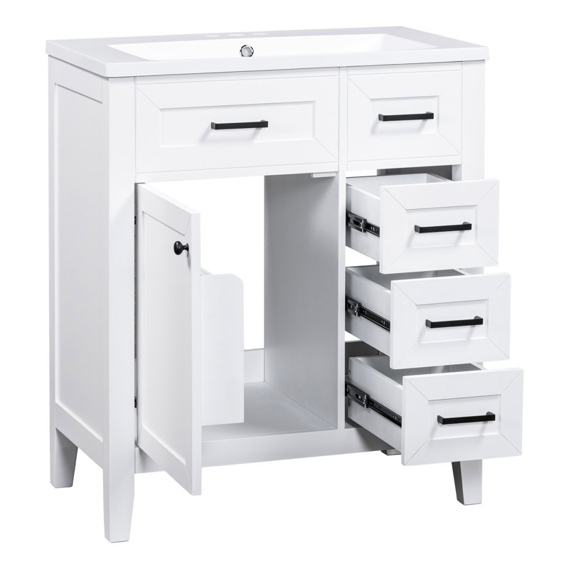 Meuble-lavabo blanc 30 po - Armoire moderne avec lavabo en céramique et tiroirs, Blanc
