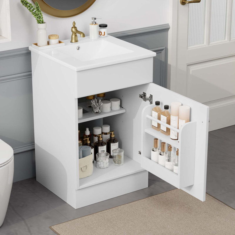 Meuble-lavabo de 20 po avec lavabo, meuble-lavabo avec tablette de porte et tablette réglable, Blanc