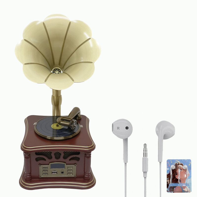 Mini haut-parleur Bluetooth de style radio rétro en bois brun foncé, audio stéréo, Bluetooth sans fil, entrée AUX, lecture USB et prise casque 3,5 mm
