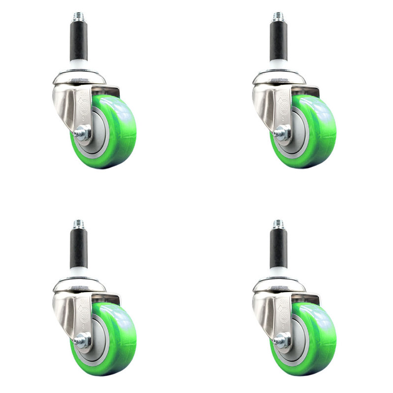 Ensemble de roulettes extensibles 3 pouces en polyuréthane pivotant 3 pouces et 3/4 pouces SCC, Vert