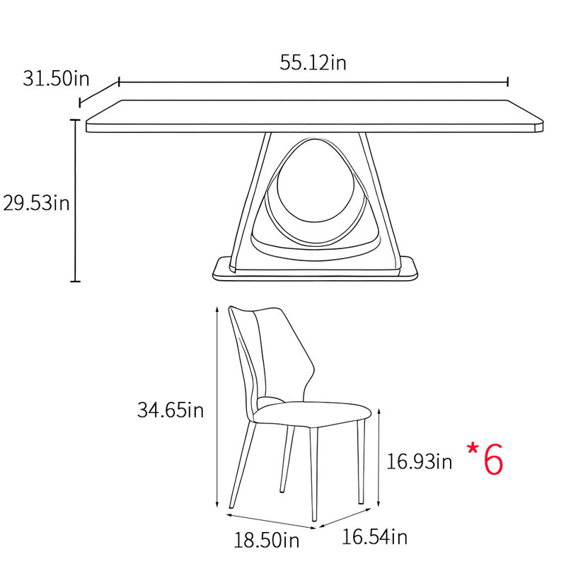 Simple rectangular Italian-style dining table sets, 29.53"H x 55.12"L x 31.5"W