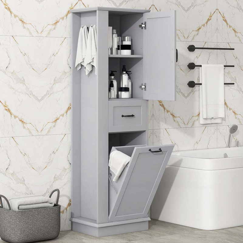 Armoire de rangement pour salle de bain avec compartiment inclinable, tablettes réglables, Gris