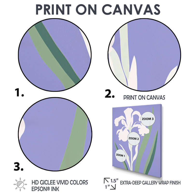 «Minimal White Iris Flower On Mauve - Iris», art mural, Cadre flottant noir, bois massif, H 20 po x l 12 po