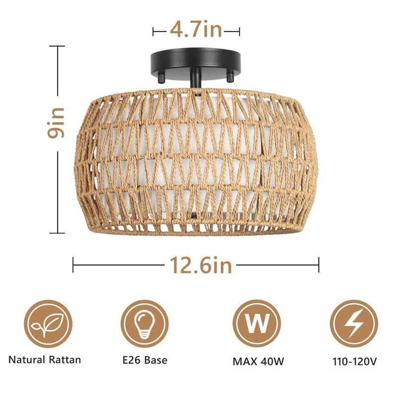 Caryle Rattan Semi Flush Mount
