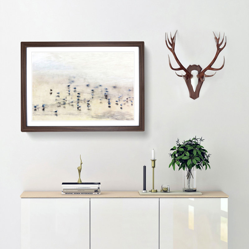 Seagulls upon the Beach - Picture Frame Painting Print, Walnut Framed, 45cm H x 63cm W x 2cm D
