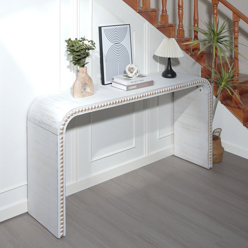 Console en bois noir 59 ", Blanc gris antique