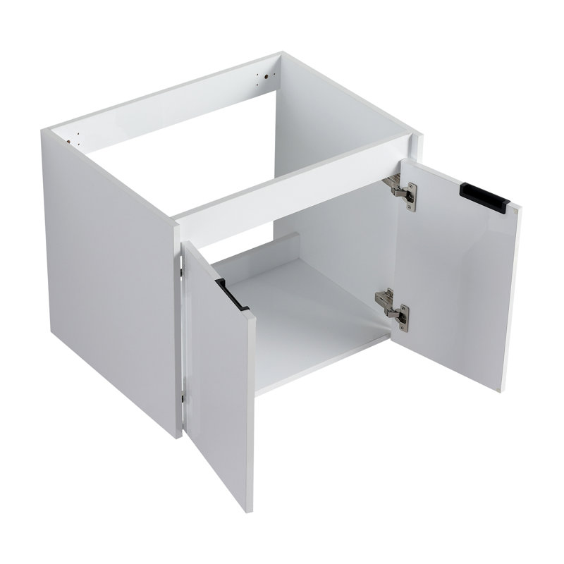 Meuble-lavabo de 36 po avec lavabo en résine, 2 portes à fermeture douce et 1 armoire latérale, conception à fixation flottante, blanc brillant, contreplaqué