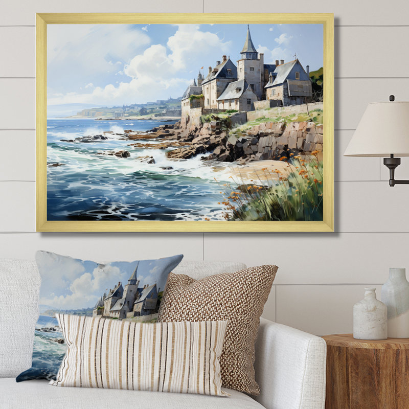Aletra French Coastal Village in Brittany I - Reproduction, Cadre doré simple, H 16 po x l 32 po x P 1 po