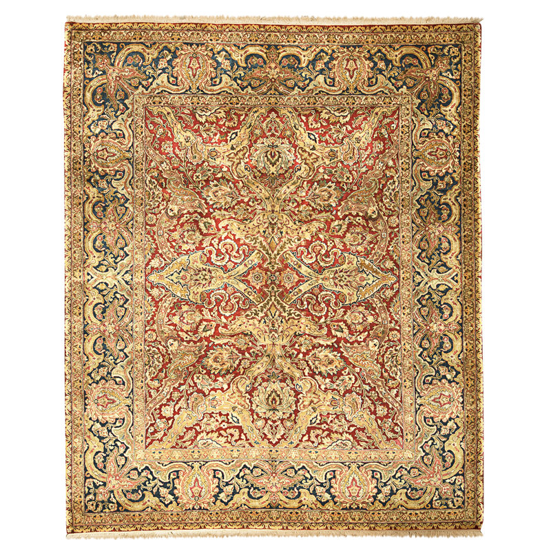 High-Quality Hand-Knotted Red And Blue Area Rug, Rectangle 8'3" x 9'11"