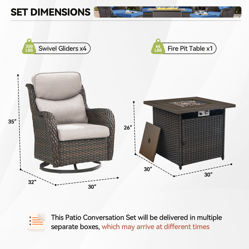Ensemble de conversation avec table de foyer et coussins 5 pièces Smile, Beige, Brun