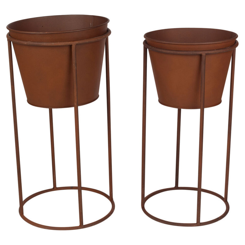 Round 2Pc Outdoor Rustic Metal Plant Stand Flower Pot Holder Garden Décor