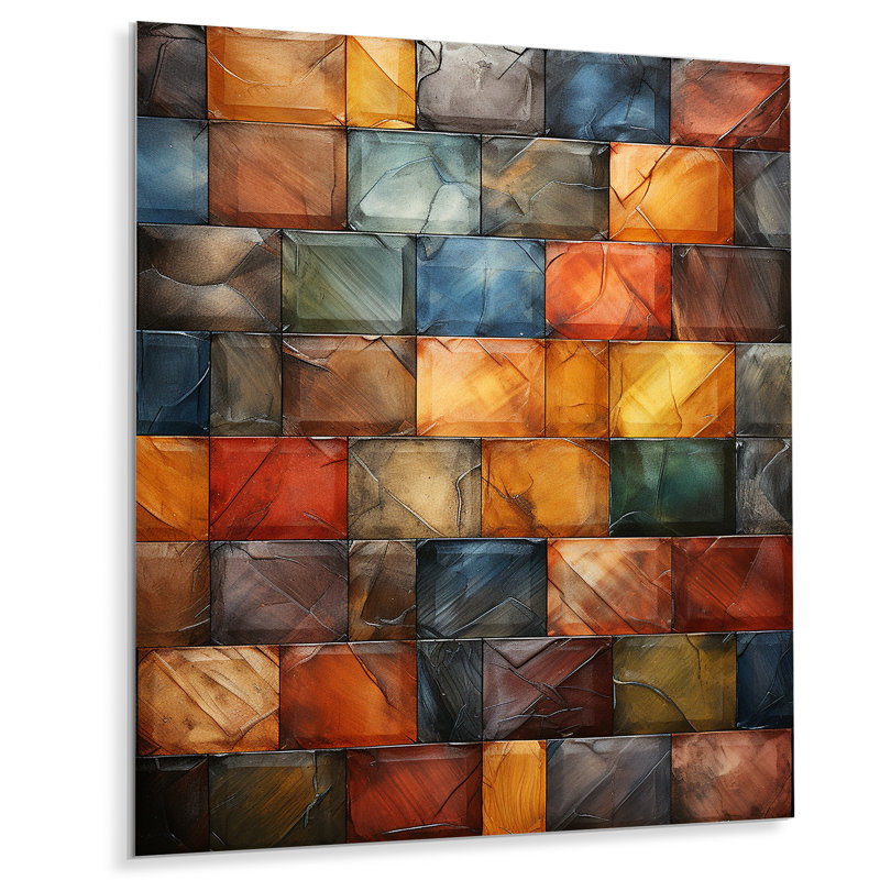 «Geometric Harmony Abstract Brown Tiles I», art mural en métal abstrait, H 20 po x l 12 po x P 1 po