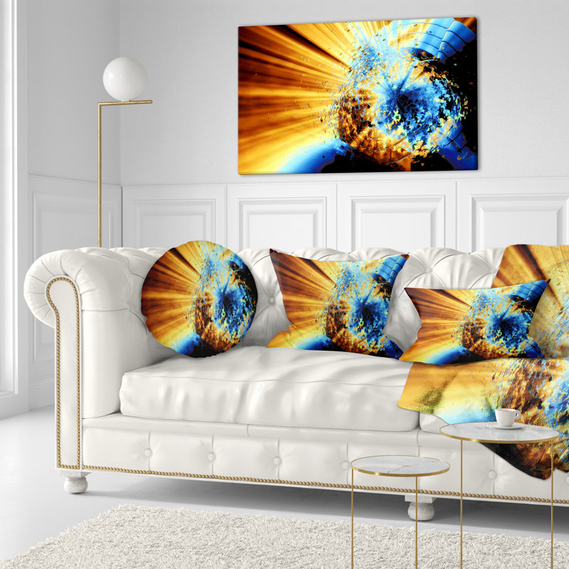 Fractal 3D Blue Brown Burst - Abstract Printed Throw Pillow