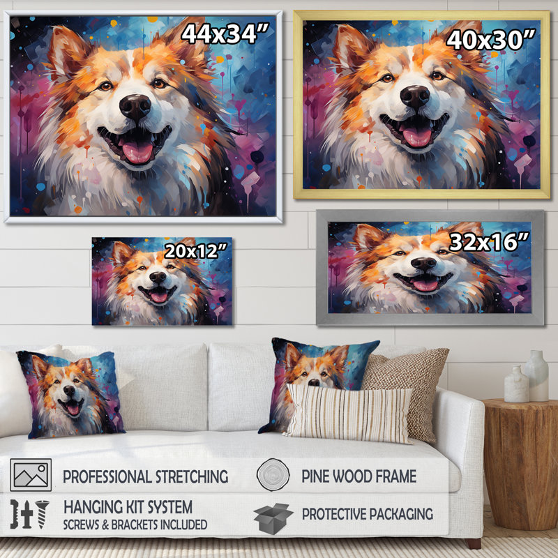 «Dog Akita Aurora», reproduction sur toile, H 34 po x l 44 po x P 1,5 po, Cadre flottant noir