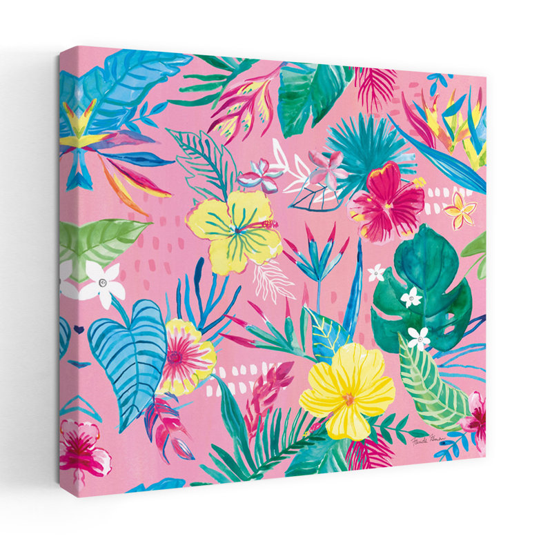 Motif de flamants tropicaux fruités tropicaux avec fleurs en fleurs, H 48 po x l 48 po