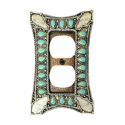 Turquoise Pendant on Polyresin Leather 1-Gang Duplex Power Outlet Wall Plate / Cover