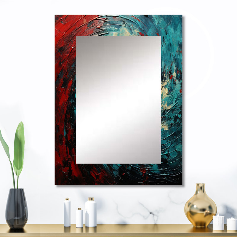 Rouge bleu majestueux mouvement en spirale - miroir spirales abstraites, miroir mural décoratif moderne, impression d'art en métal