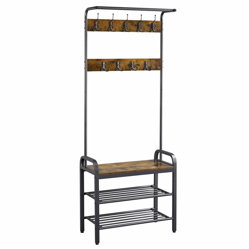Hall Tree 71.5cm Wide with Bench and Shoe Storage, Rustic Brown