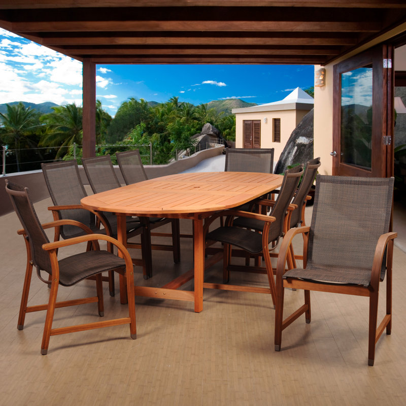 Alyisa 9 Piece Outdoor Furniture Dining Set, Brown