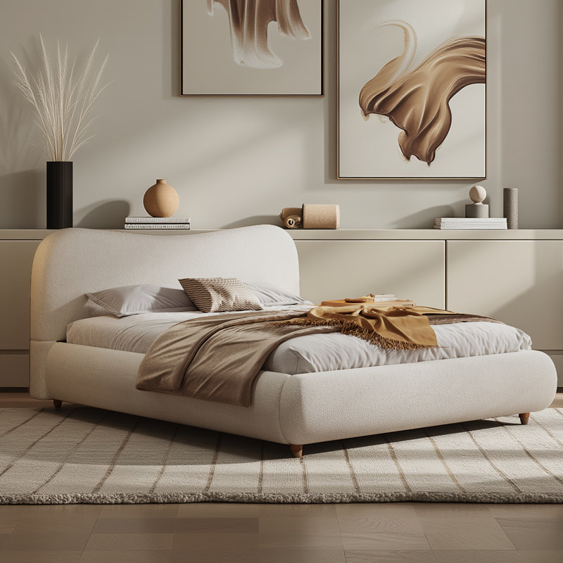 Lit tapissier blanc de luxe Boucle, Grand lit