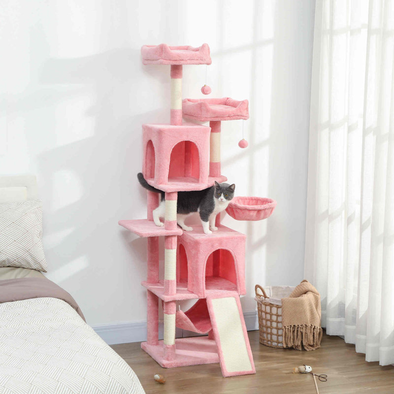 Arbre à chat 70 po, tour à chat multi-niveaux avec 2 condos, rose, Rose